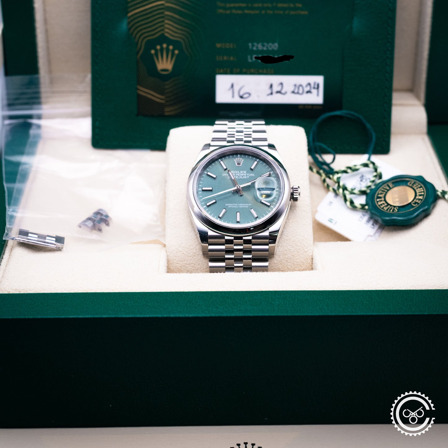Rolex Datejust 36 Mint Green 126200-0023 Full Collectors Set With Tags