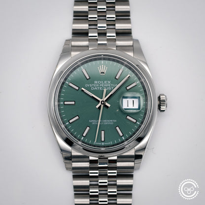 Rolex Datejust 36 Mint Green 126200-0023 Full Collectors Set With Tags