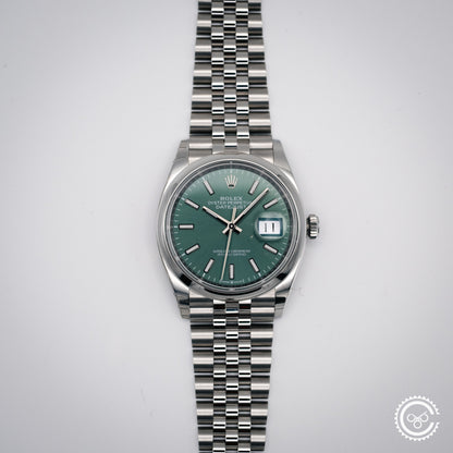 Rolex Datejust 36 Mint Green 126200-0023 Full Collectors Set With Tags