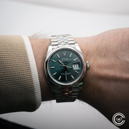 Rolex Datejust 36 Mint Green 126200-0023 Full Collectors Set With Tags